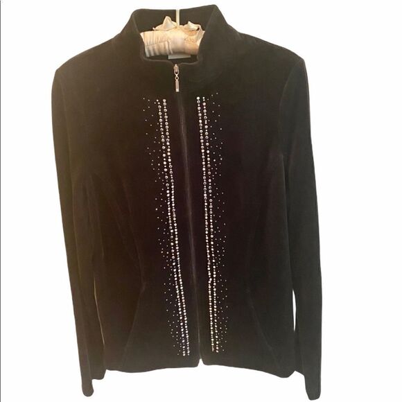 Weekends by Chico’s Black Velour Jacket w/ Silver - Picture 1 of 7